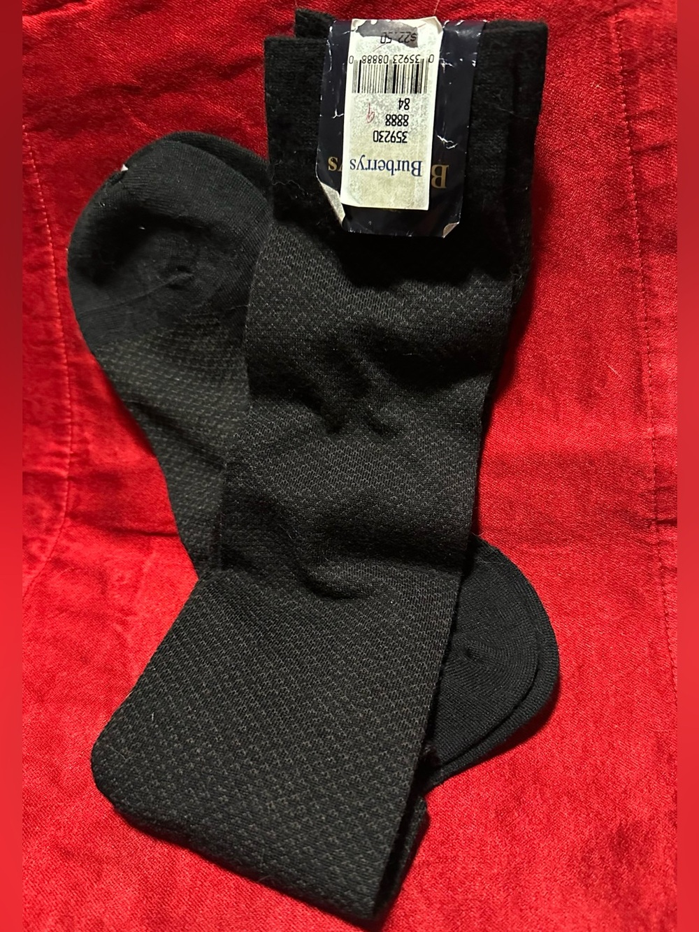 Burberrys NWT Deadstock Black Men's Dress Socks - Subtle Diamond Texture